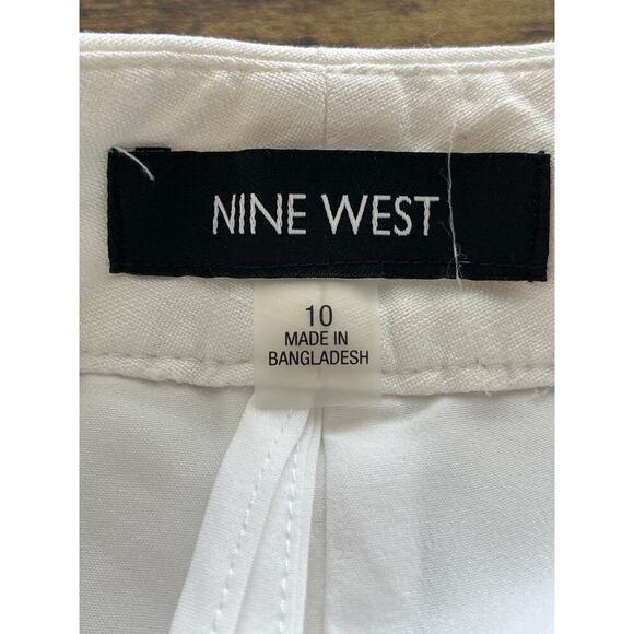 Nine West Women’s 10 White The Neo Classic Linen Blend Pockets Wide Leg Pants - Picture 6 of 12